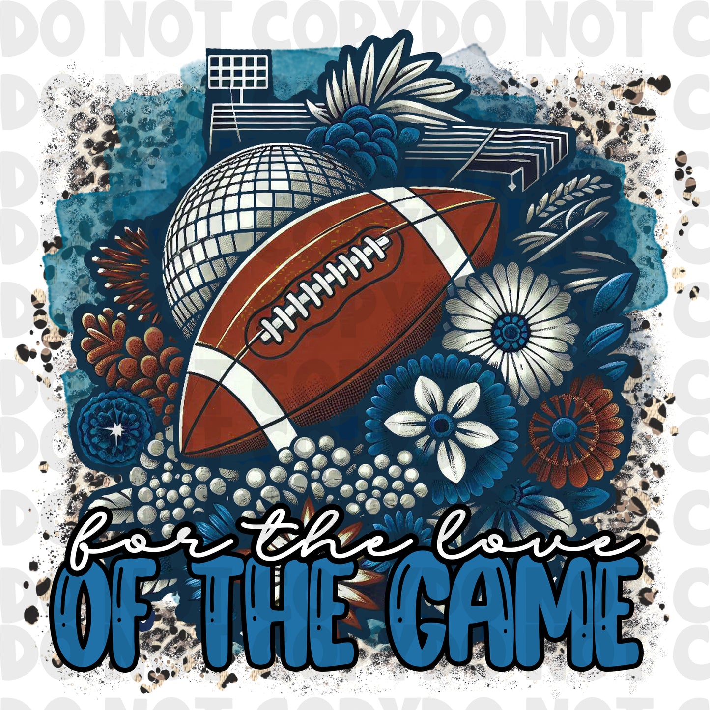 Football Sublimation, Blue Floral football, For the Love of the Game PNG Instant Download