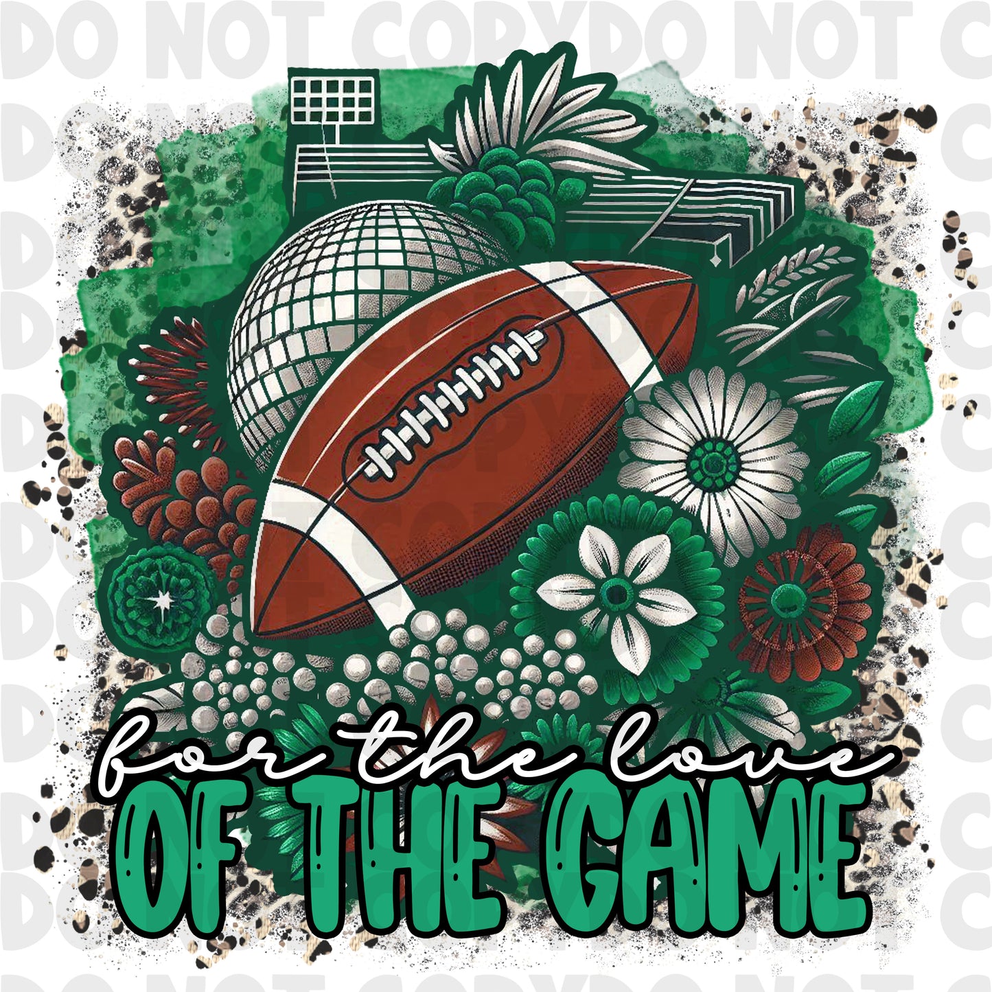 Football Sublimation, Kelly Green Floral football, For the Love of the Game PNG Instant Download Eagles