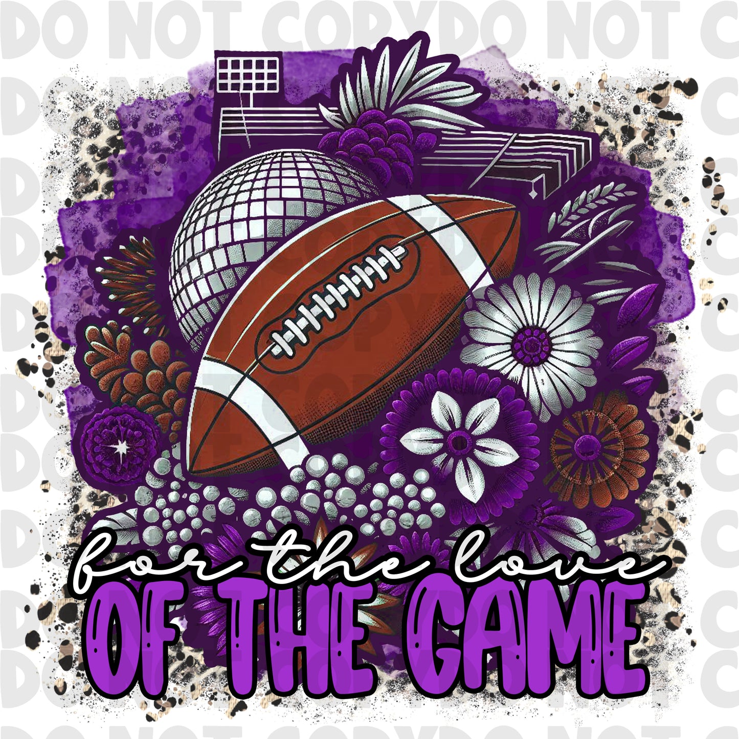 Purple Floral Football Sublimation, For the Love of the Game PNG Instant Download