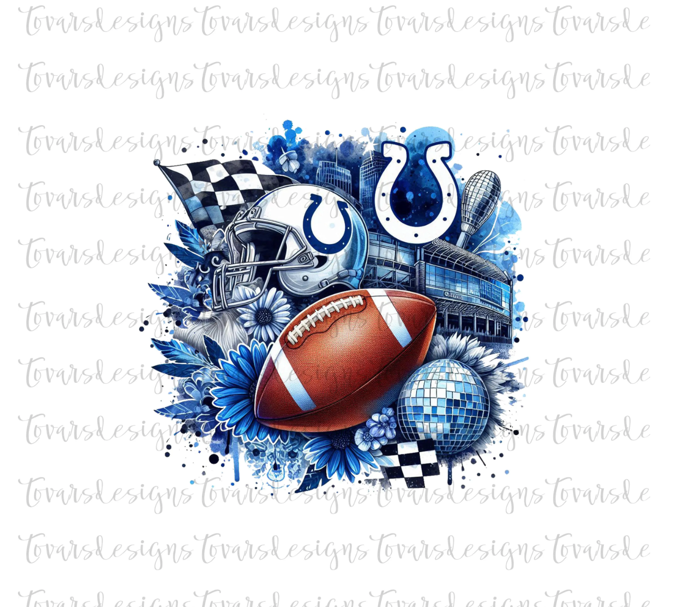 Blue white football Design, Blue Colts disco ball football Design, football Digital Download