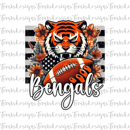 Bengals Football Floral Design PNG Digital Download Sublimation 1091