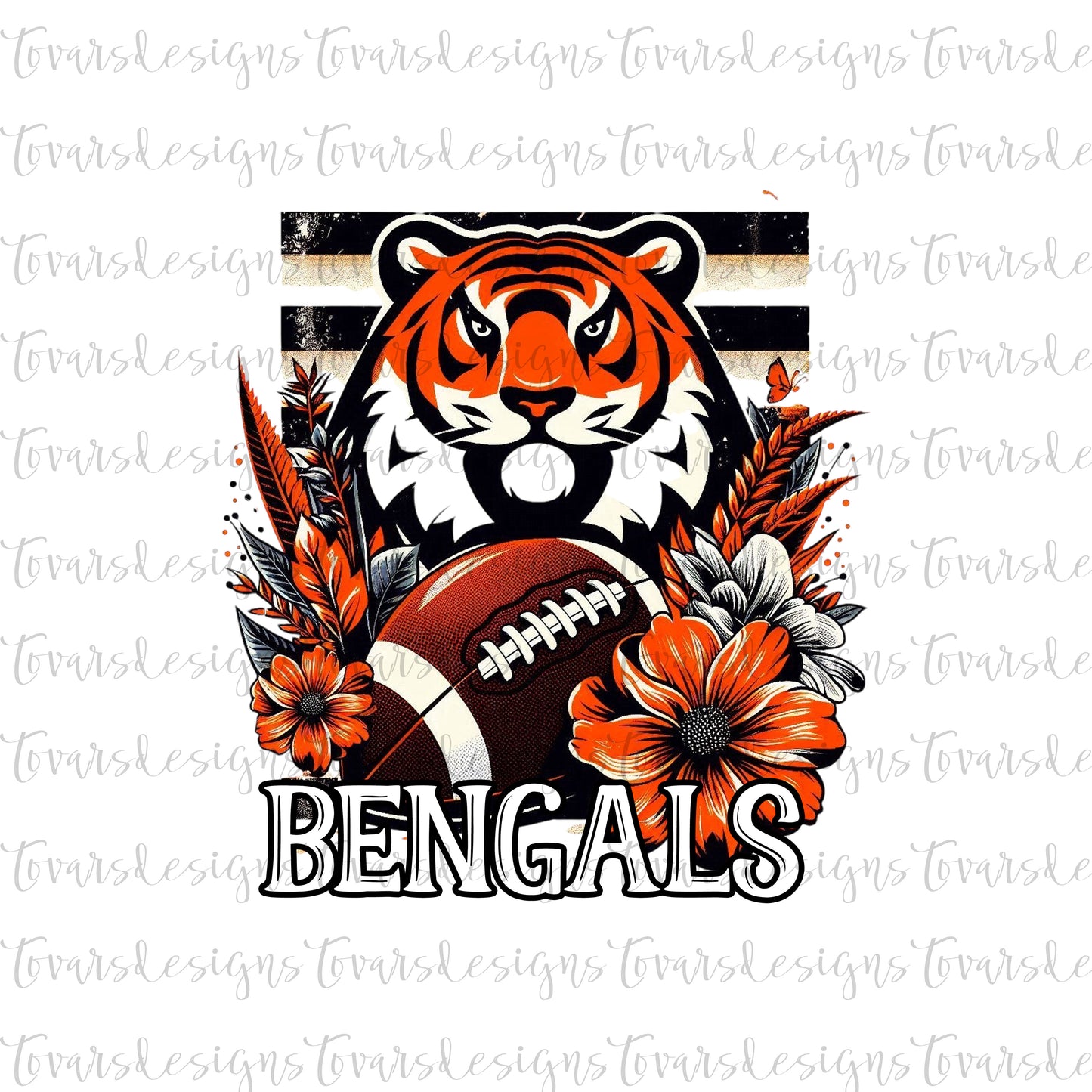 Bengals Football Floral Design PNG Digital Download Sublimation 1092
