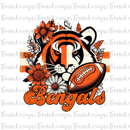 Bengals Floral  Football Design PNG Digital Download Sublimation