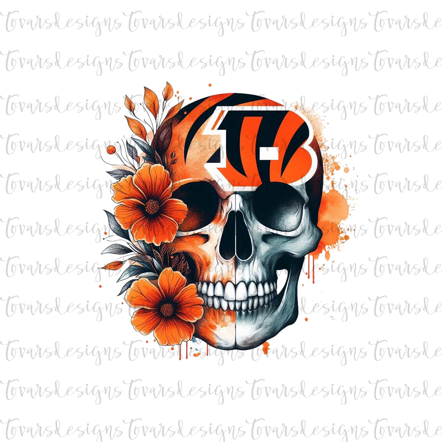 Bengals Skull Football Design PNG Digital Download Sublimation