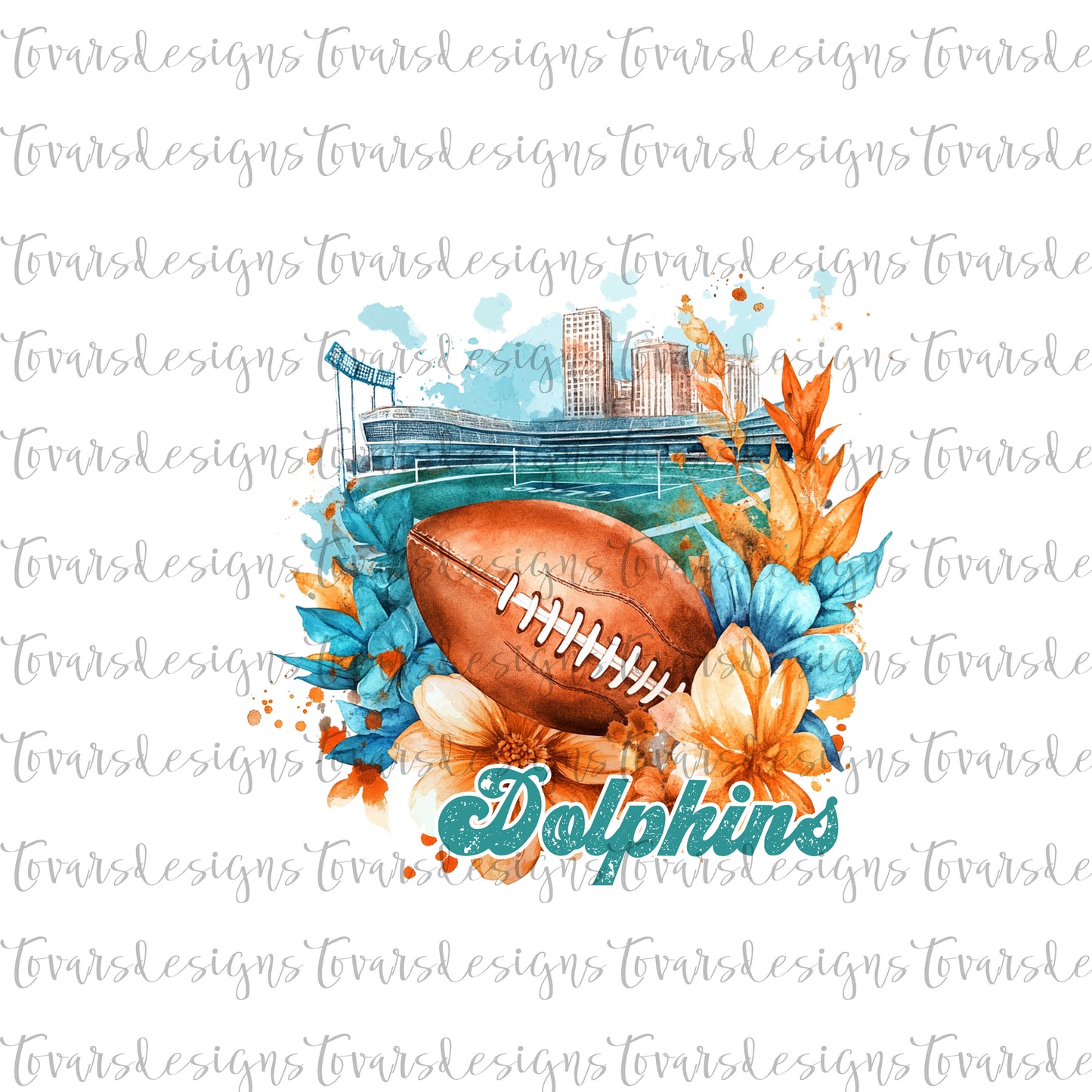 Dolphins Football Design PNG Digital Download Sublimation