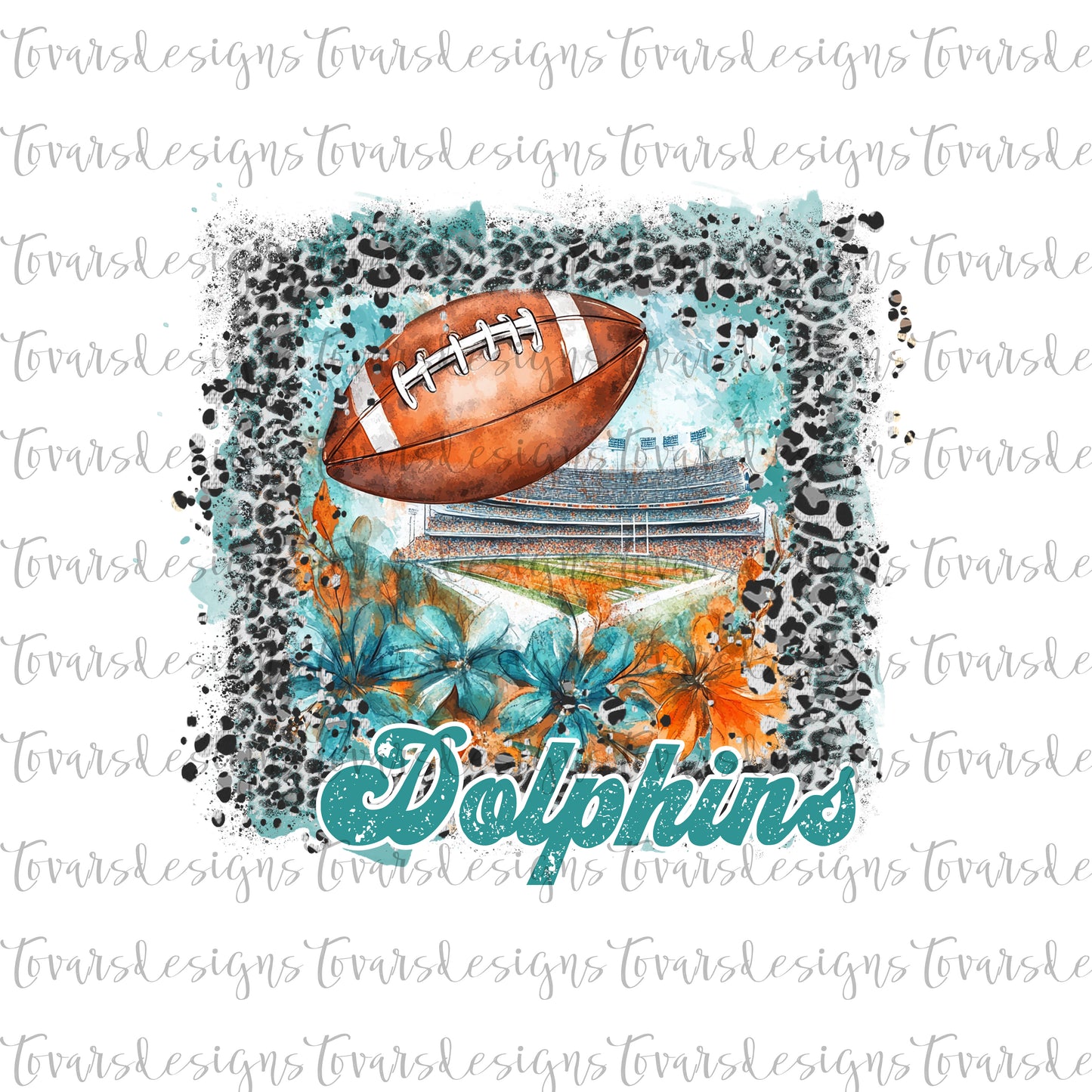 Dolphins leopard Football Design PNG Digital Download Sublimation