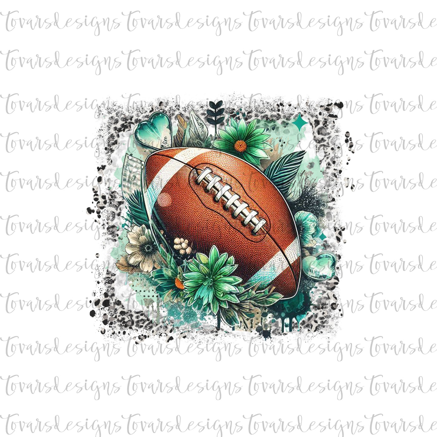 Green Floral leopard Background Football Design PNG Digital Download Sublimation