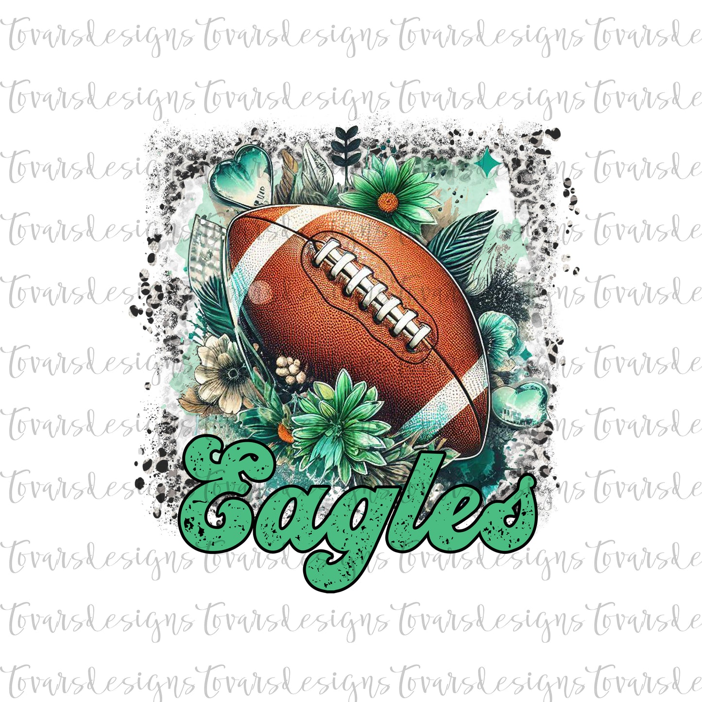 Green Floral Eagles leopard Background Football Design PNG Digital Download Sublimation