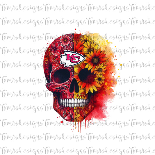 Chiefs Skull Football Design PNG Digital Download Sublimation