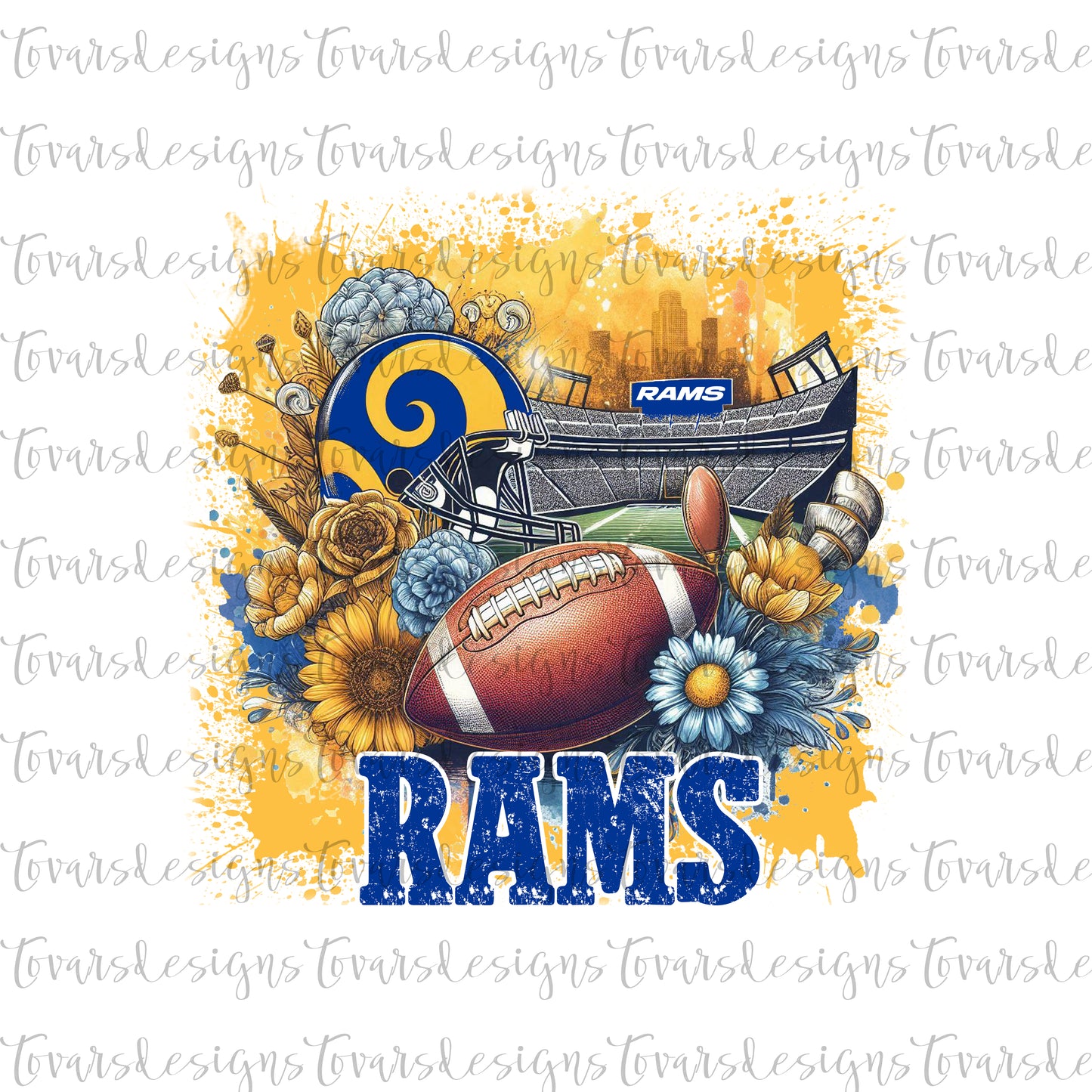 Rams Football Floral Design PNG Digital Download Sublimation