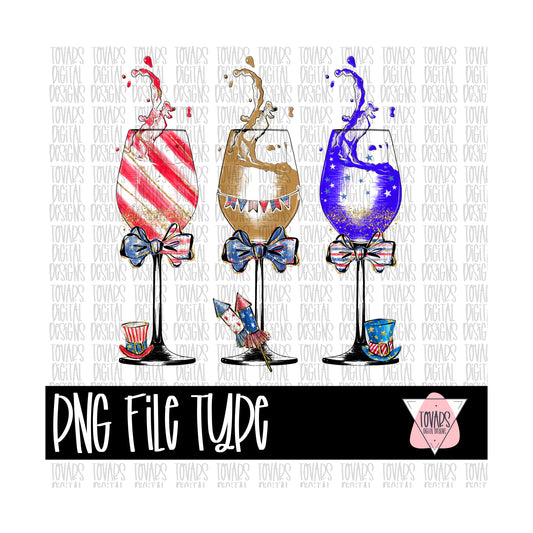 4th of July Wine Patriotic Sublimation Download, fourth of July Wine Png File Patriotic Wine Glasses png fourth of July Sublimation download
