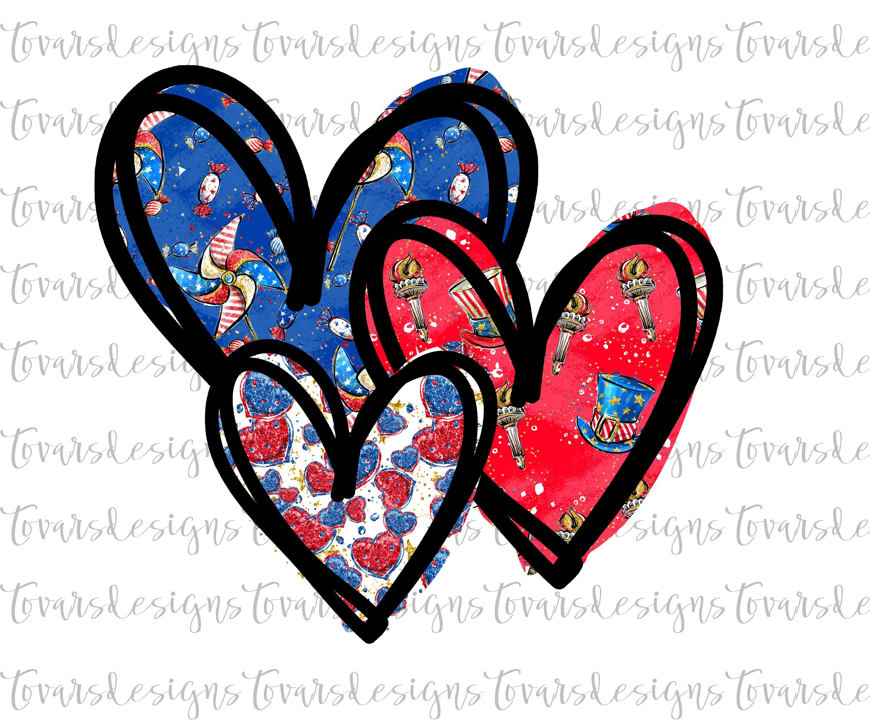 July 4th Sublimation  Red White Blue Wavy Retro PNG