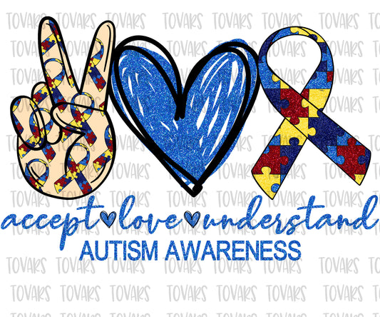 Accept Love Understand Autism Awareness Sublimation Png Digital Download, Accept Love Understand Png, Autism Awareness PNG, Glitter design