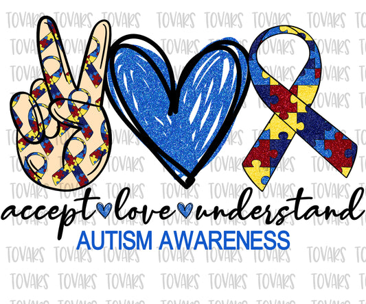 Accept Love Understand Autism Awareness Sublimation Png Digital Download, Accept Love Understand Png, Autism Awareness PNG, Glitter design