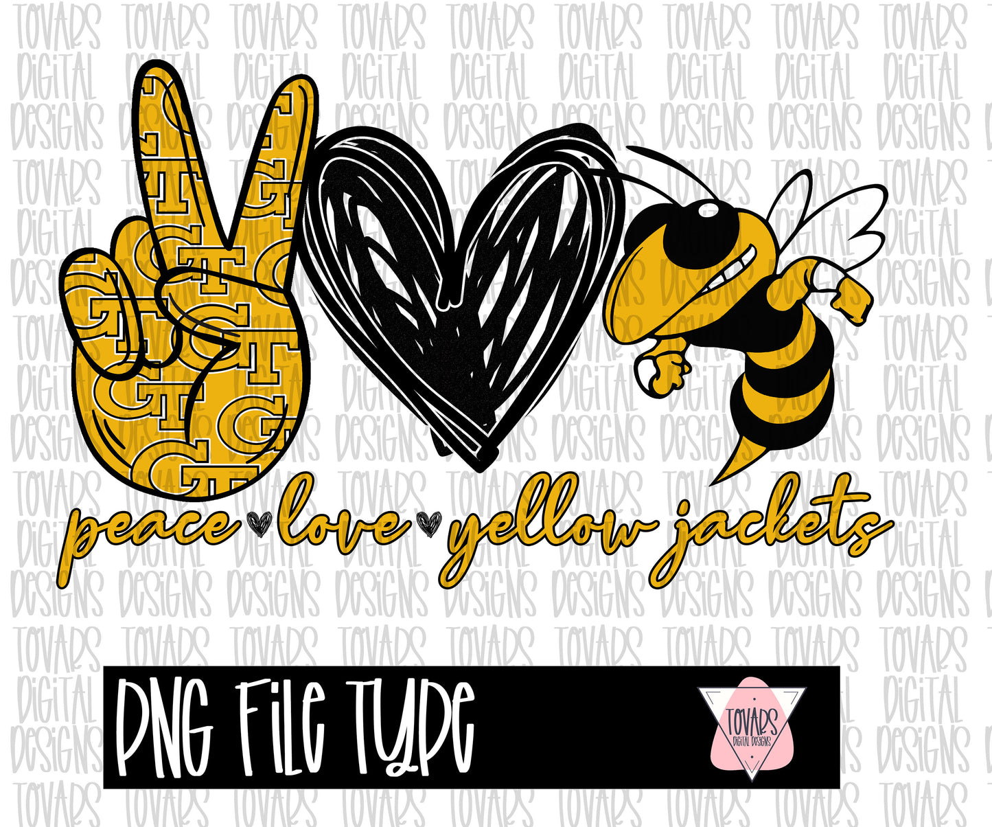 Peace love yellow jackets Design Sublimation Png Digital Download, Png file for sublimation, sublimation PNG, peace love Sports design college team