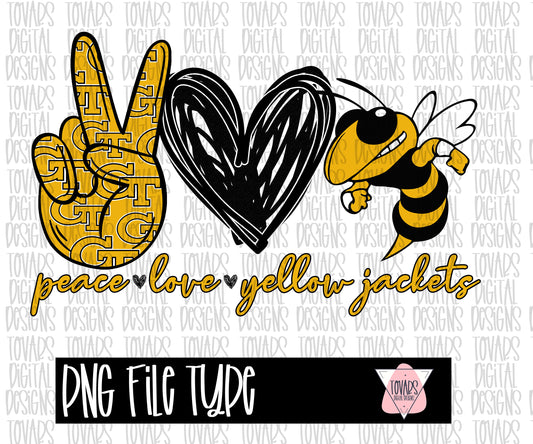 Peace love yellow jackets Design Sublimation Png Digital Download, Png file for sublimation,  sublimation PNG, peace love Sports design college team