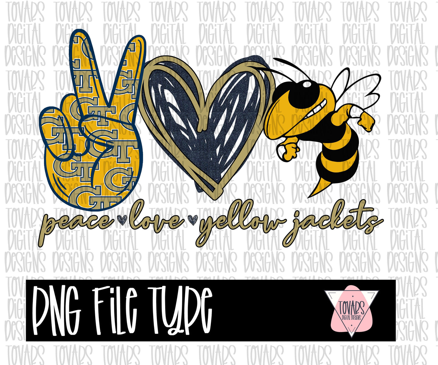 Peace love Yellow Jackets Design Sublimation Png Digital Download, Png file for sublimation,  sublimation PNG, peace love Sports design college team