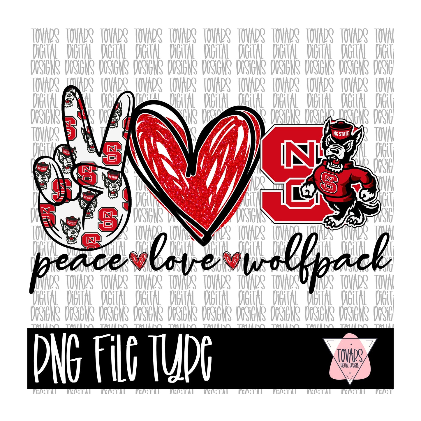 Peace love wolfpack Design Sublimation Png Digital Download, Peace love Png, Peace Love Peace love png file, red college