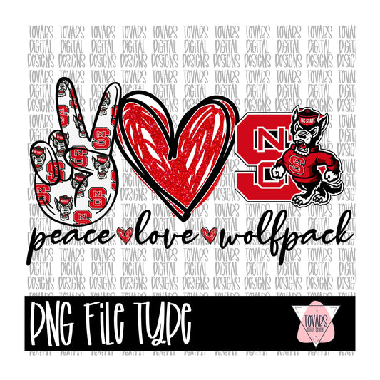 Peace love wolfpack Design Sublimation Png Digital Download, Peace love  Png, Peace Love Peace love png file, red college