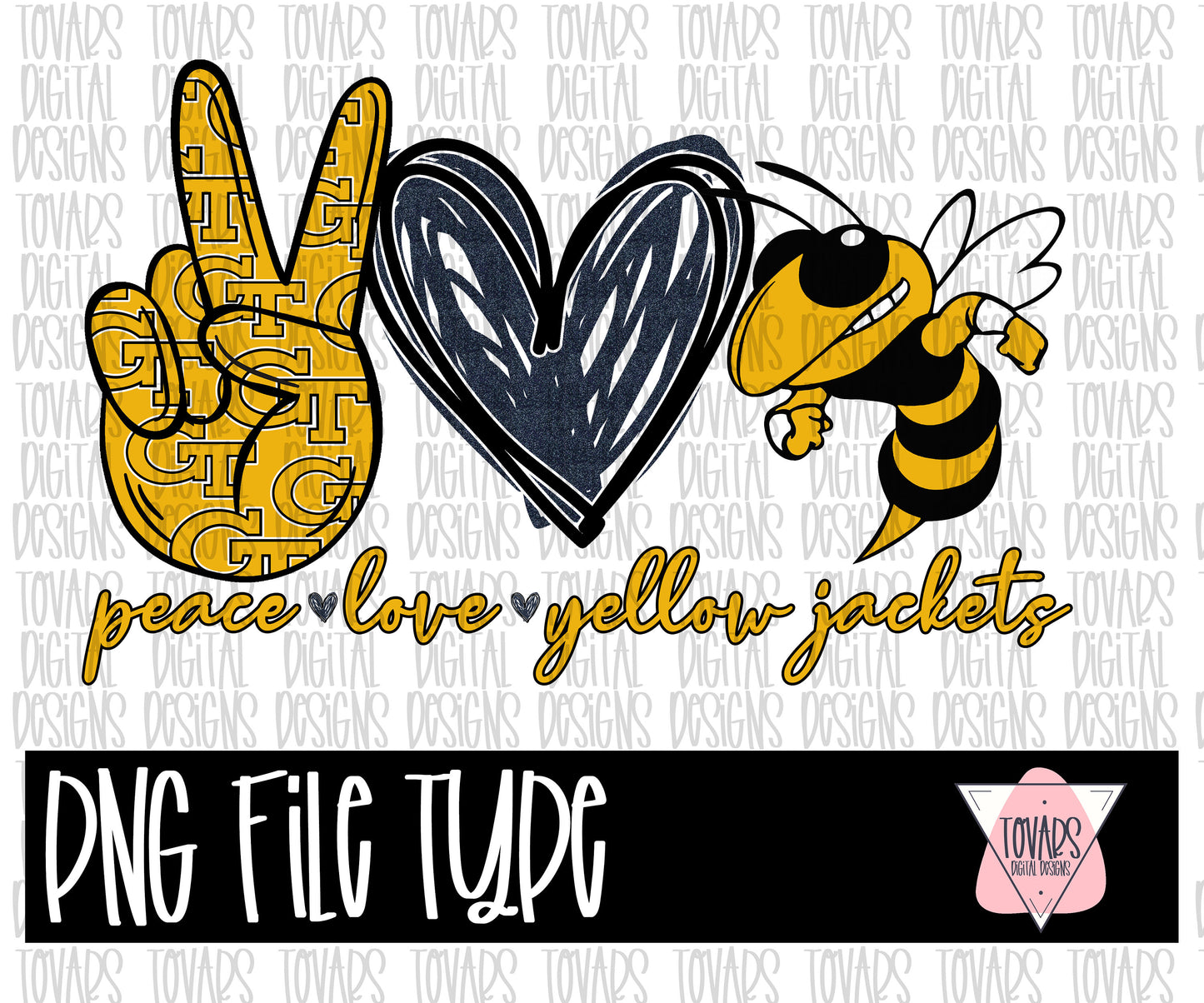 Peace love Yellow Jackets Design Sublimation Png Digital Download, Png file for sublimation, sublimation PNG, peace love Sports design college team