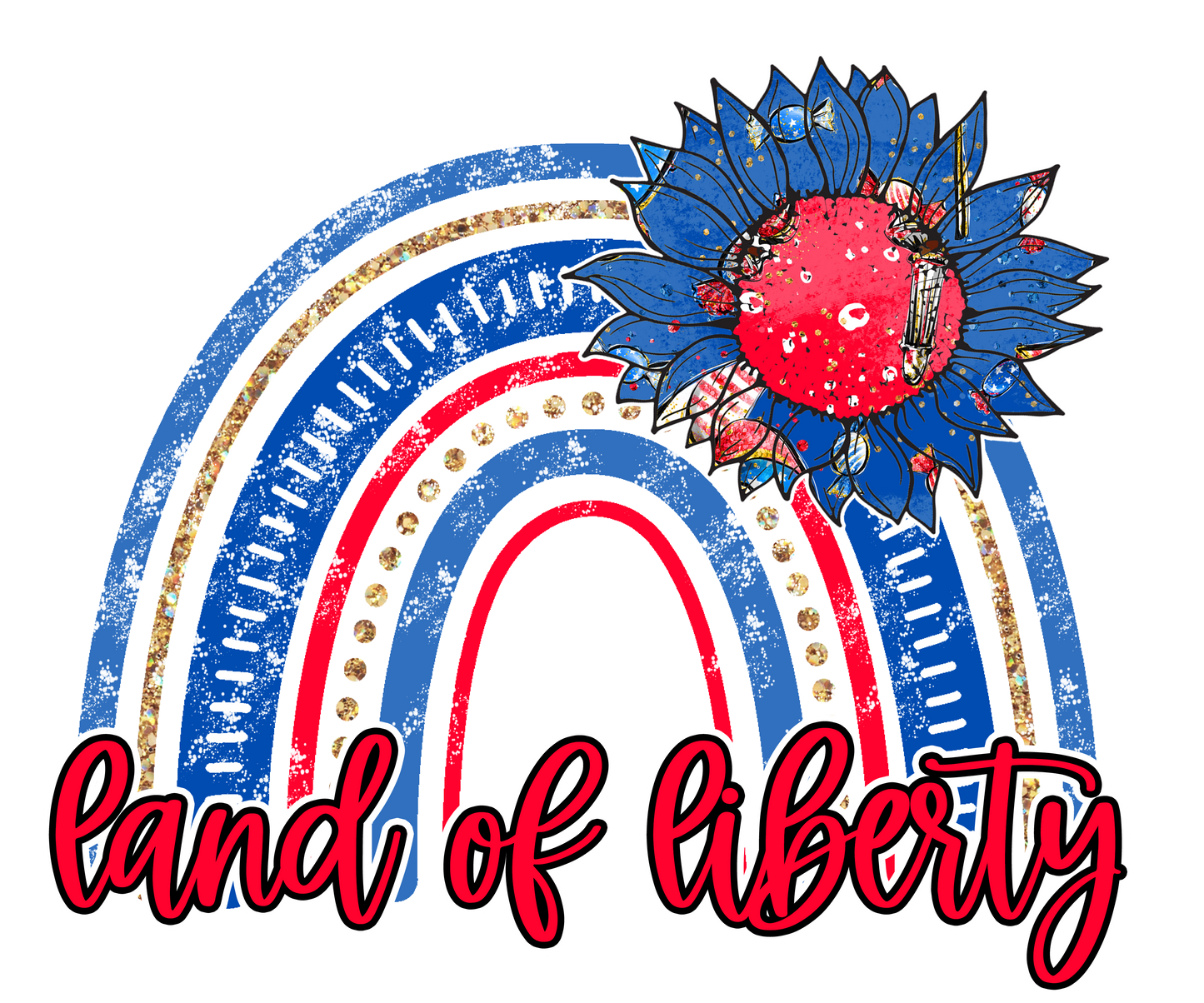Land of Liberty Rainbow 4th of july Sunflower Sublimation png, fourth of July Png , patriotic USA God bless the usa png, Patriotic print