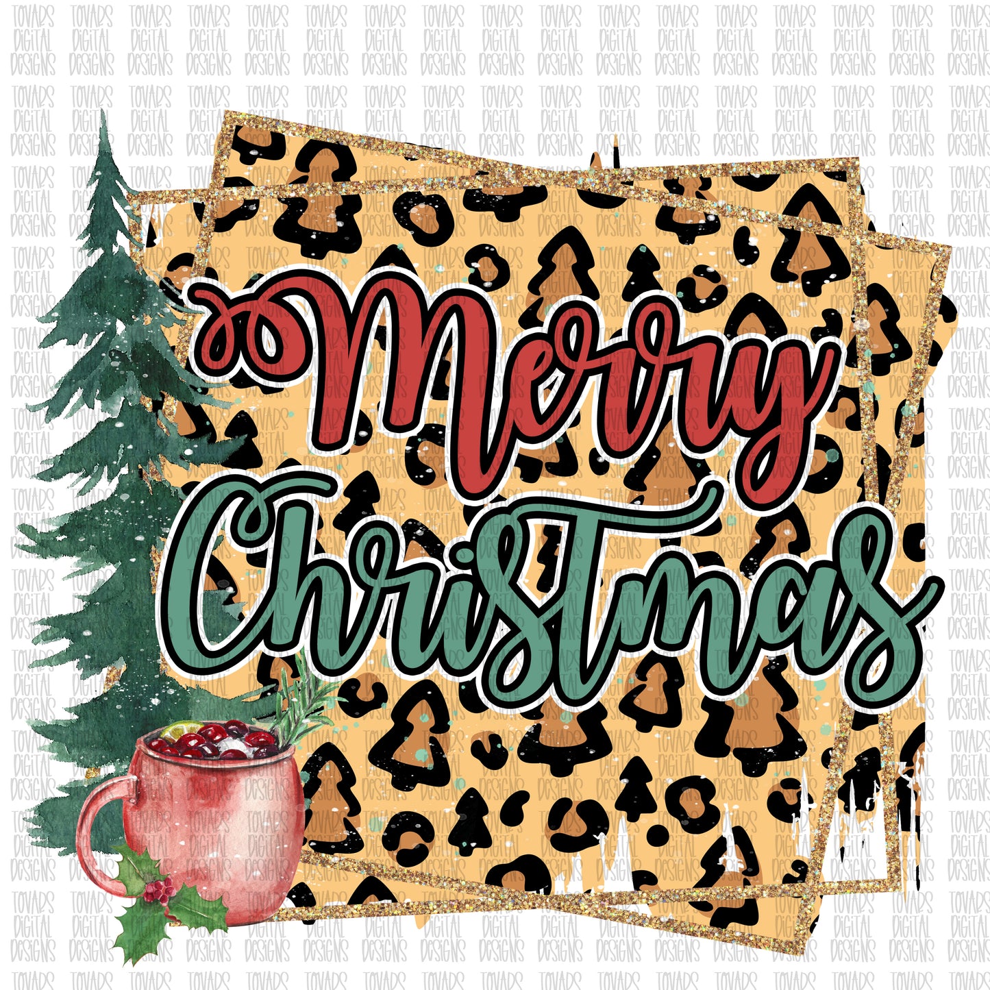 Teal Merry Christmas Leopard print trees Sublimation Png Digital Download, Christmas tree christmas sublimation teal christmas sublimation