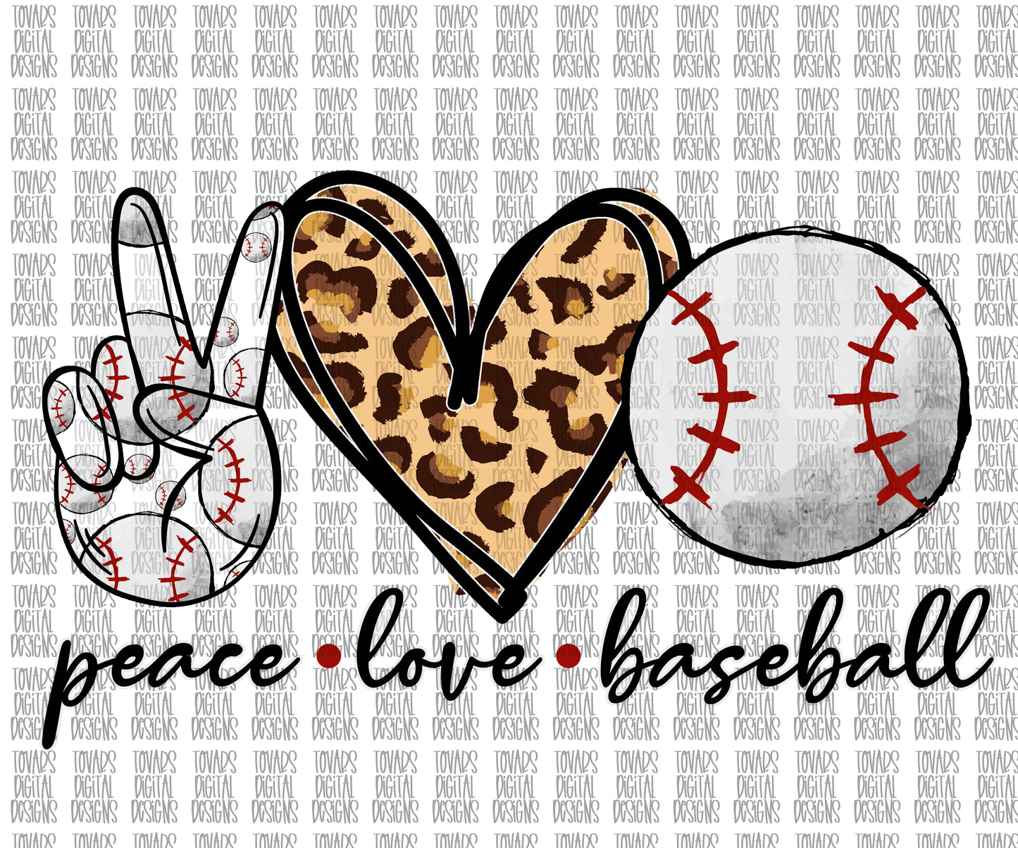 Peace Love Baseball PNG File Leopard Print
