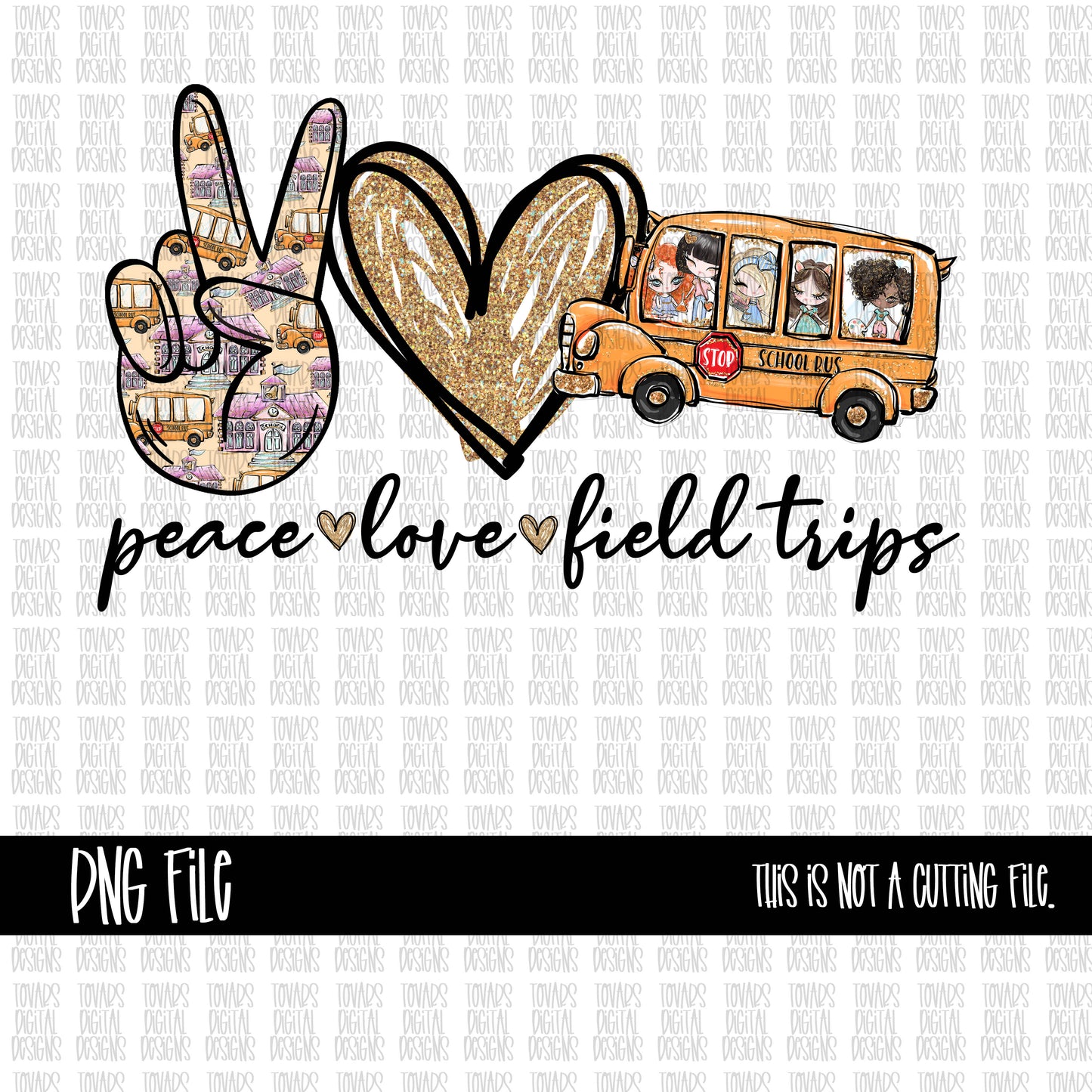 peace love field trips bus driver school design PNG FILE