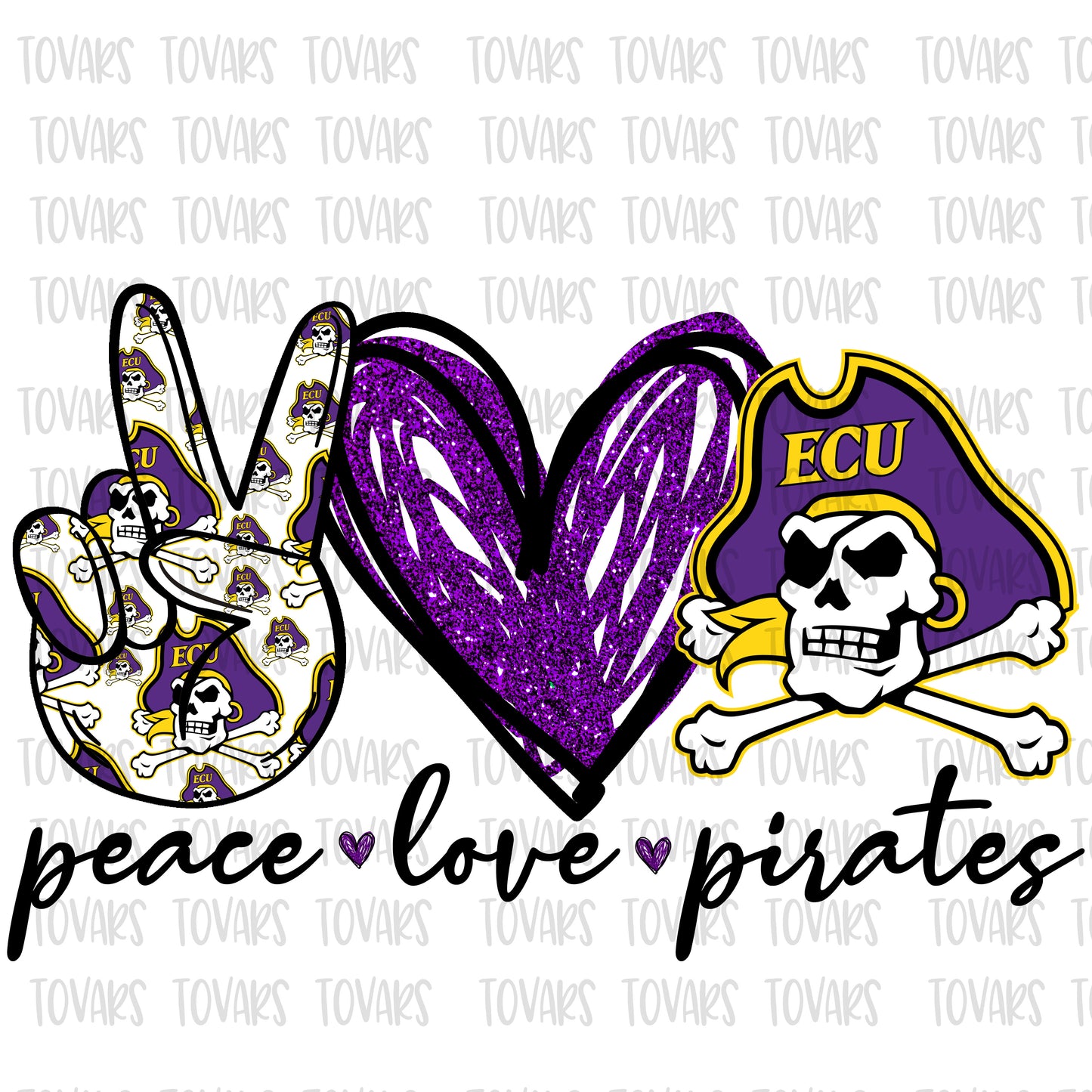 Peace love Pirates, ECU, East Carolina University, Pirates PNG FILE purple yellow
