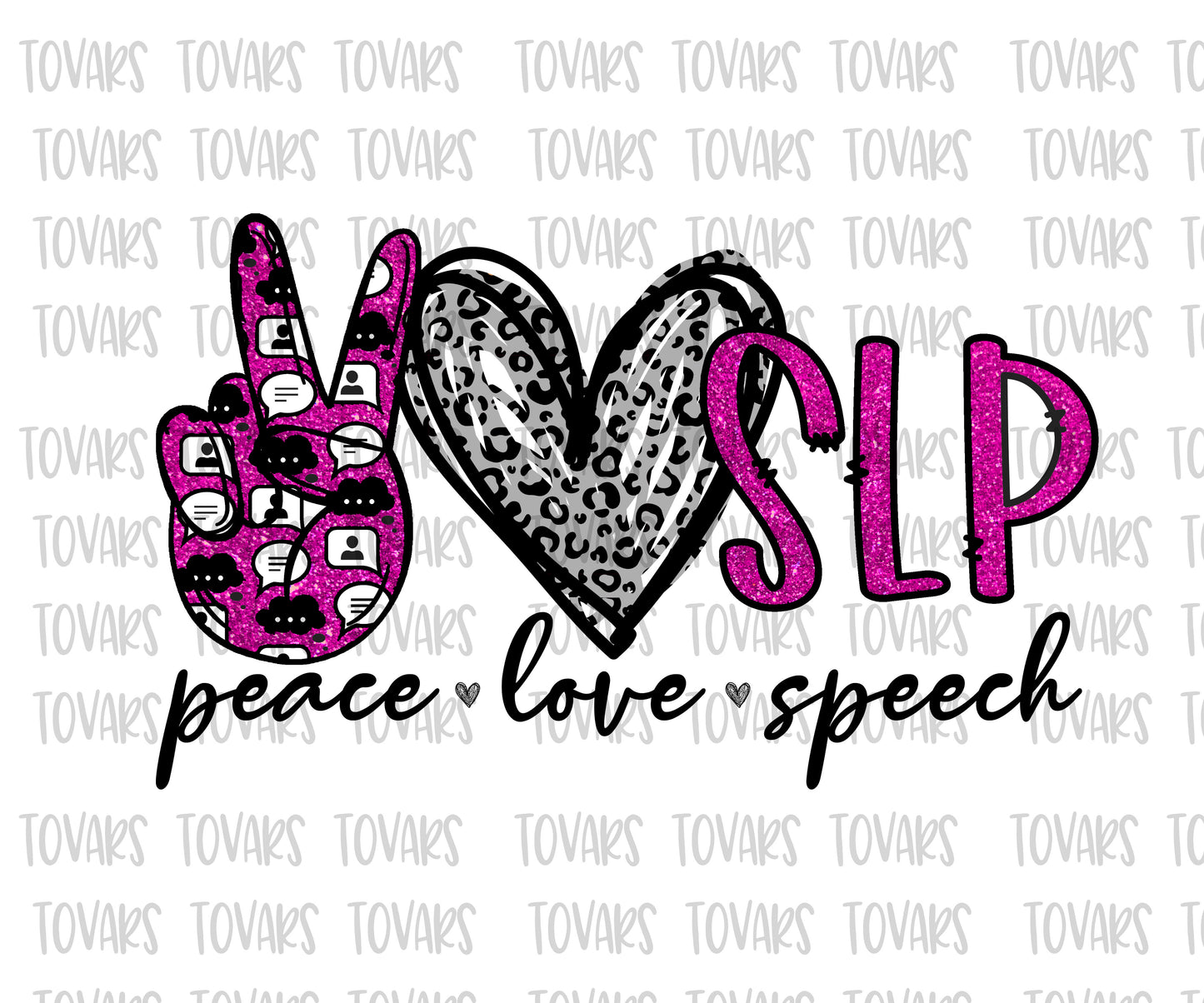 Peace love speech pink and silver leopard sublimation design png file