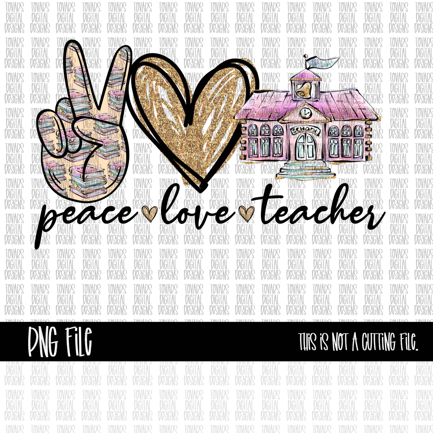 Peace love Teacher School Design PNG FILE