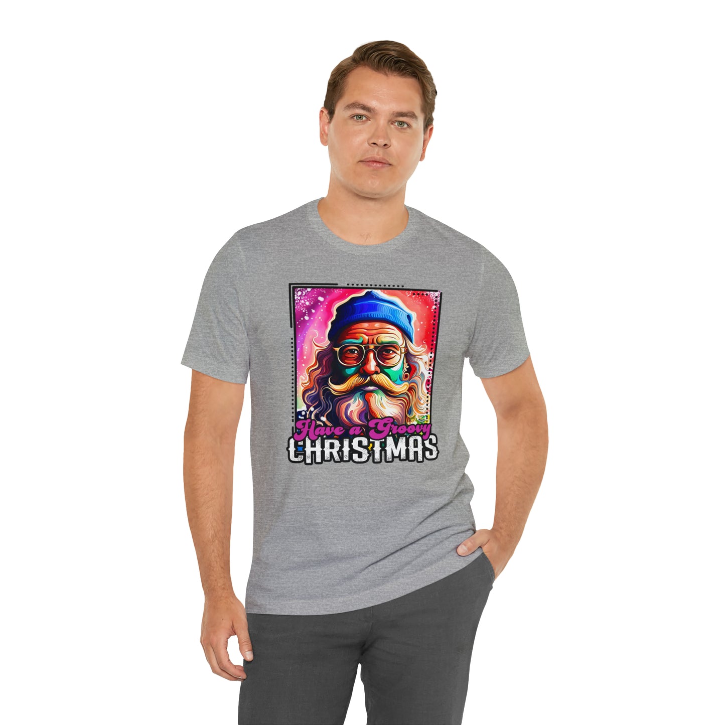 Have a Groovy Christmas, Retro Hipster Santa Watercolor Unisex Jersey Short Sleeve Tee