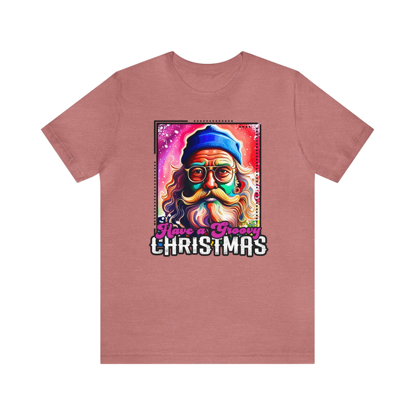 Have a Groovy Christmas, Retro Hipster Santa Watercolor Unisex Jersey Short Sleeve Tee