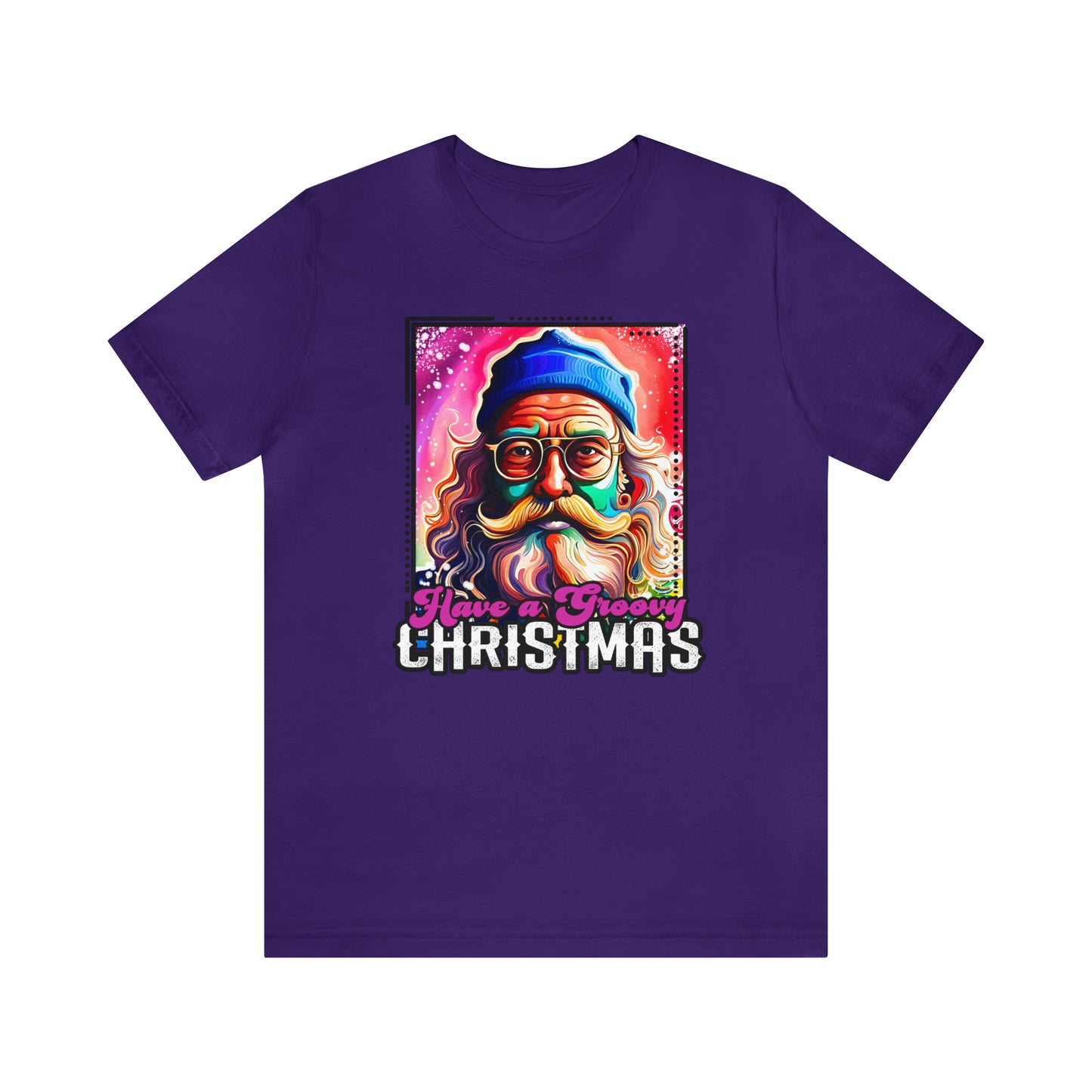 Have a Groovy Christmas, Retro Hipster Santa Watercolor Unisex Jersey Short Sleeve Tee