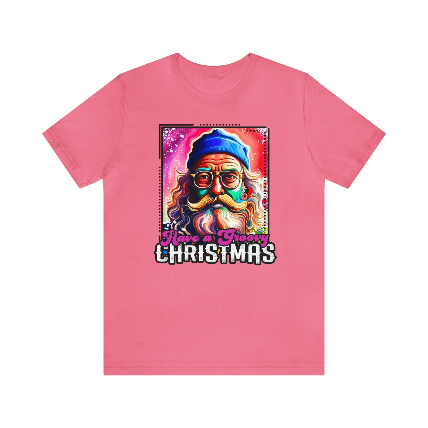 Have a Groovy Christmas, Retro Hipster Santa Watercolor Unisex Jersey Short Sleeve Tee