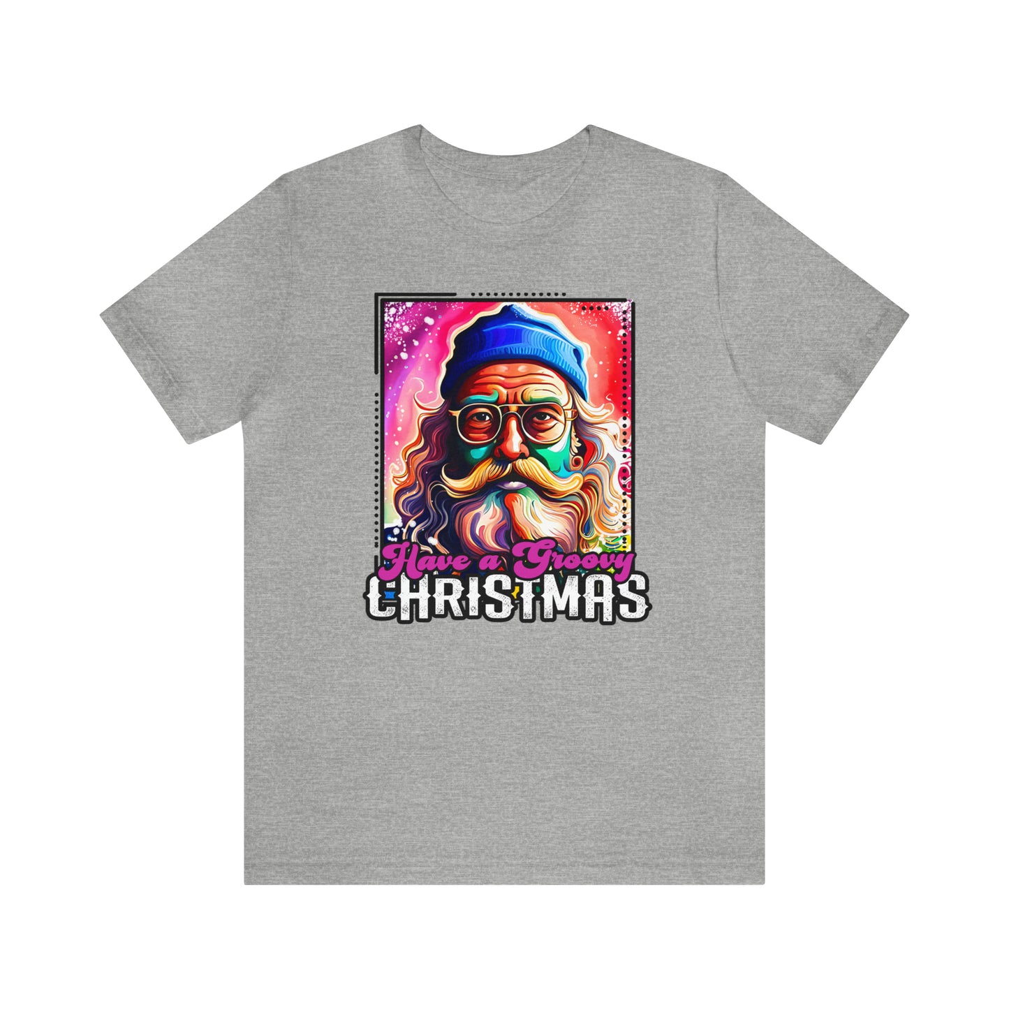 Have a Groovy Christmas, Retro Hipster Santa Watercolor Unisex Jersey Short Sleeve Tee