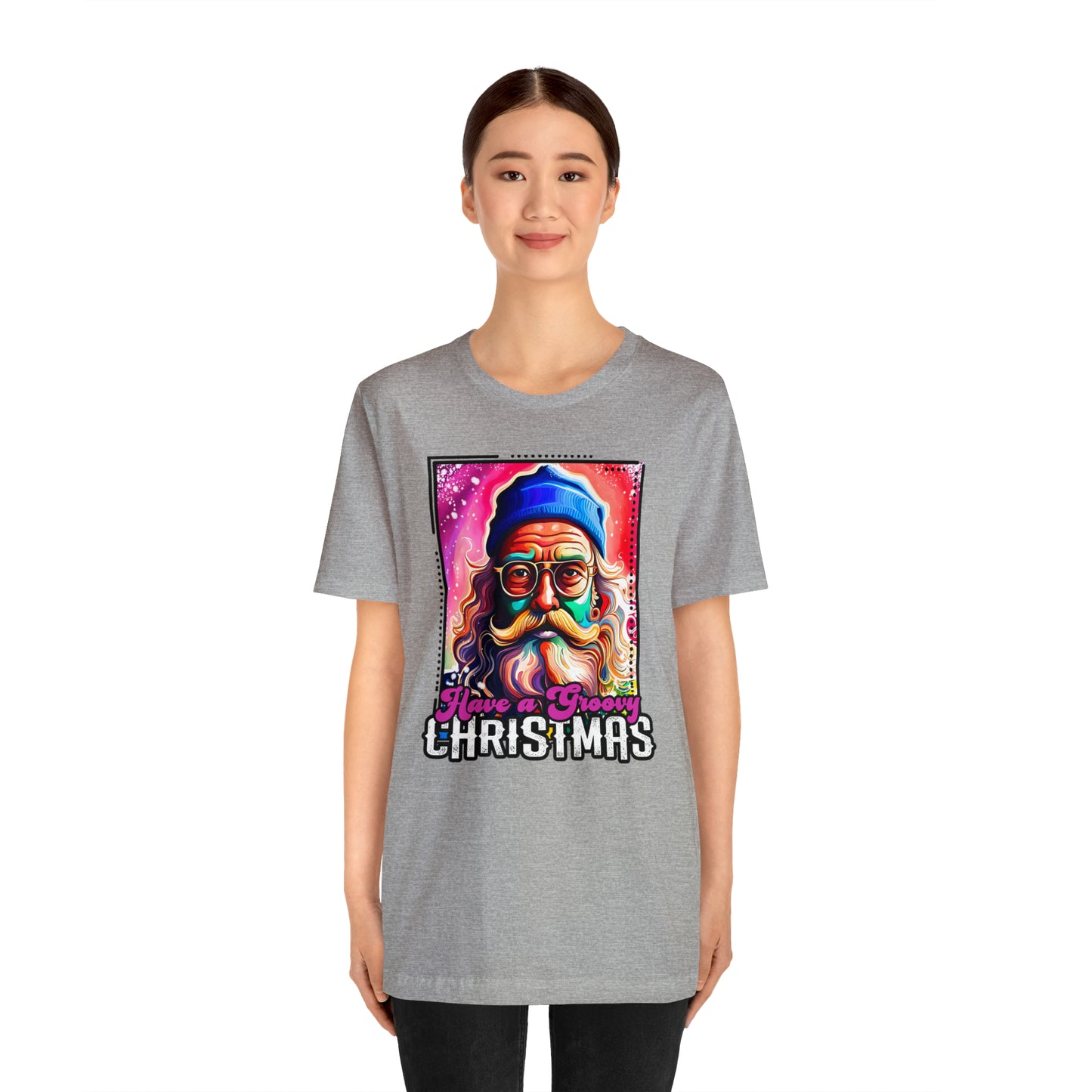 Have a Groovy Christmas, Retro Hipster Santa Watercolor Unisex Jersey Short Sleeve Tee