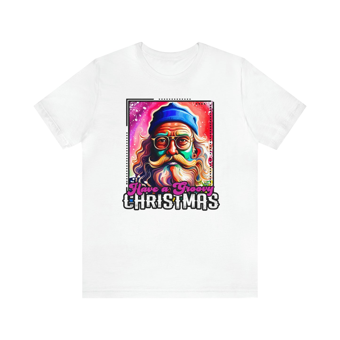 Have a Groovy Christmas, Retro Hipster Santa Watercolor Unisex Jersey Short Sleeve Tee