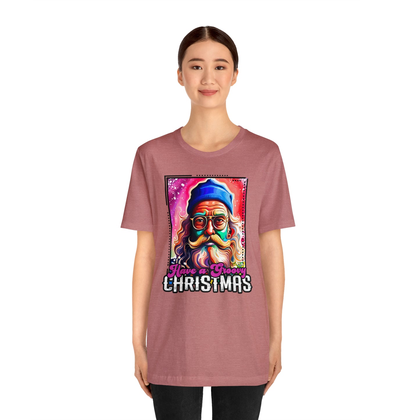 Have a Groovy Christmas, Retro Hipster Santa Watercolor Unisex Jersey Short Sleeve Tee