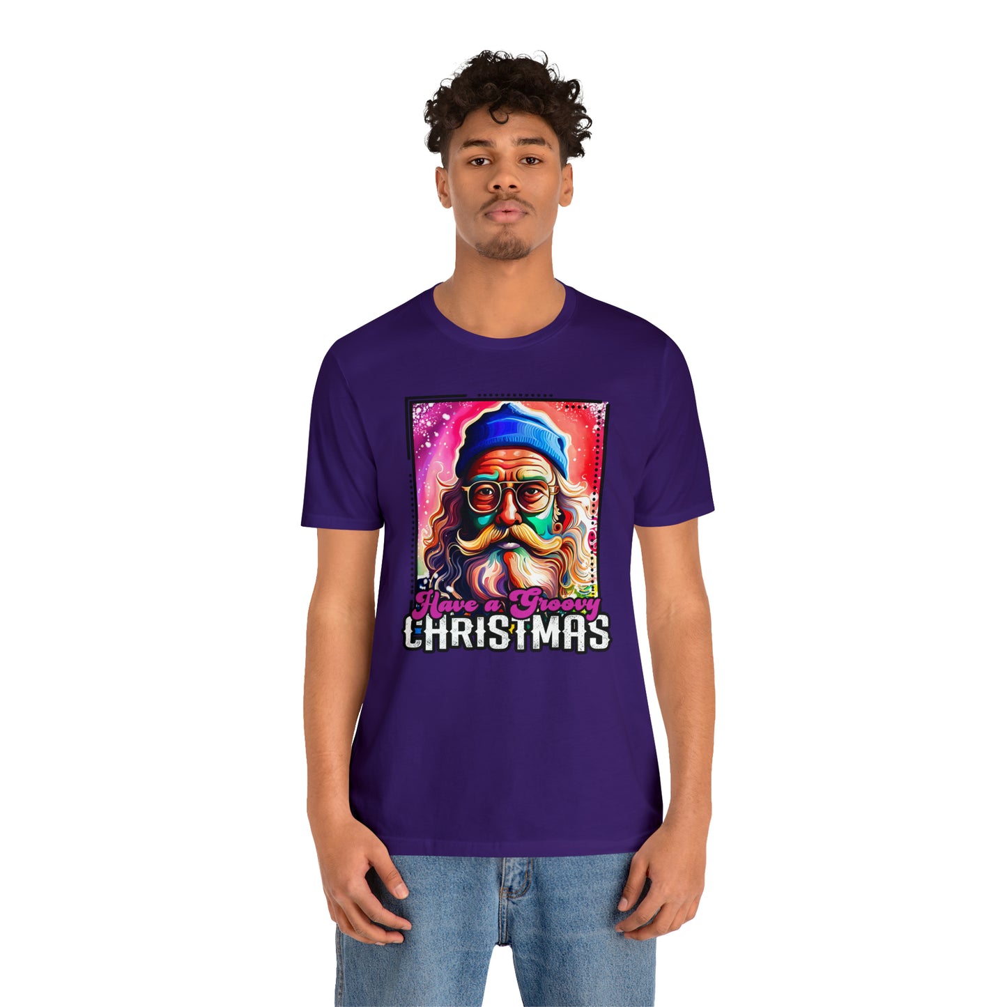 Have a Groovy Christmas, Retro Hipster Santa Watercolor Unisex Jersey Short Sleeve Tee