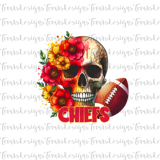 Chiefs Skull Floral Football Design PNG Digital Download Sublimation