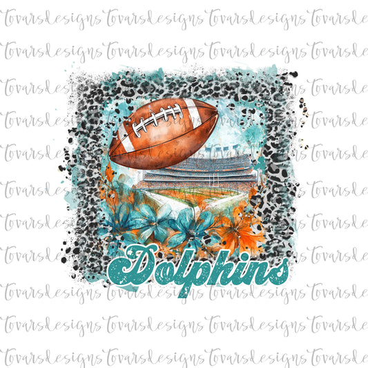 Dolphins leopard Football Design PNG Digital Download Sublimation