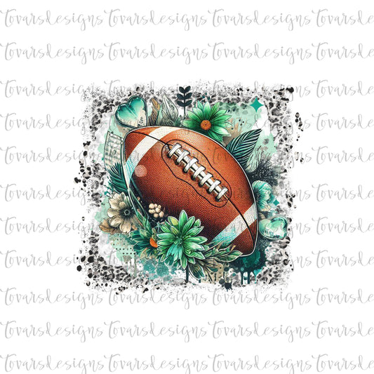 Green Floral leopard Background Football Design PNG Digital Download Sublimation