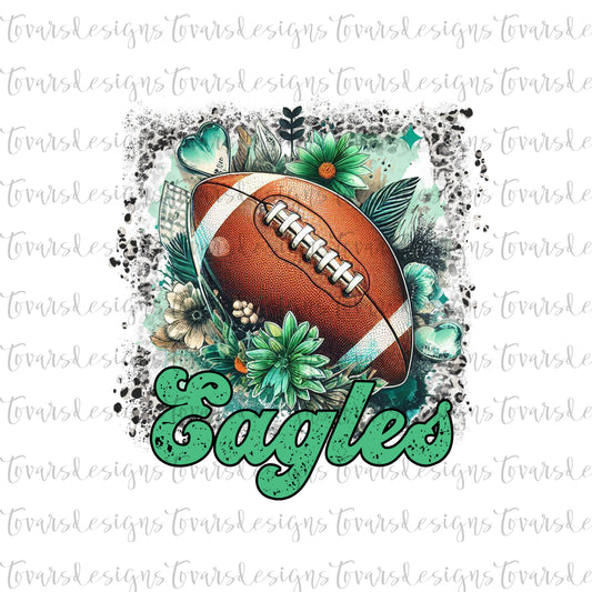 Green Floral Eagles leopard Background Football Design PNG Digital Download Sublimation