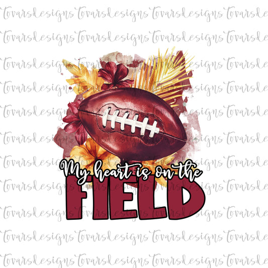 My Heart is on the Field Burgundy Yellow Football Design Png Digital Download Sublimation