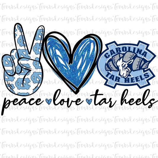 Peace love Tarheels Design Sublimation Png Digital Download, Peace love North Carolina Png, Peace Love Peace love png file, college Sports