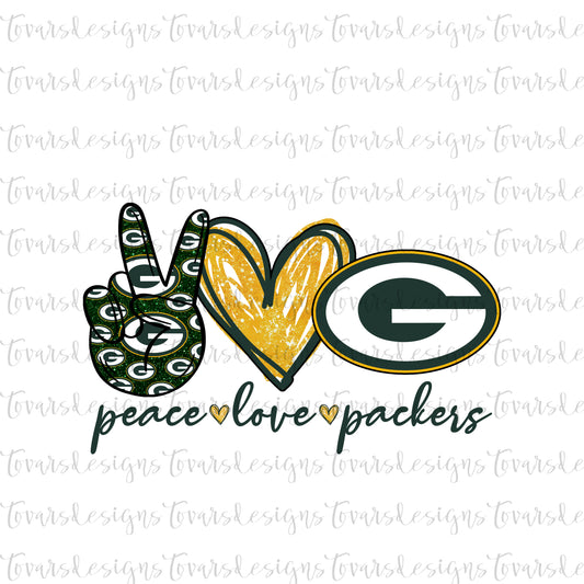Peace love packers Football  Design PNG Digital Download Sublimation