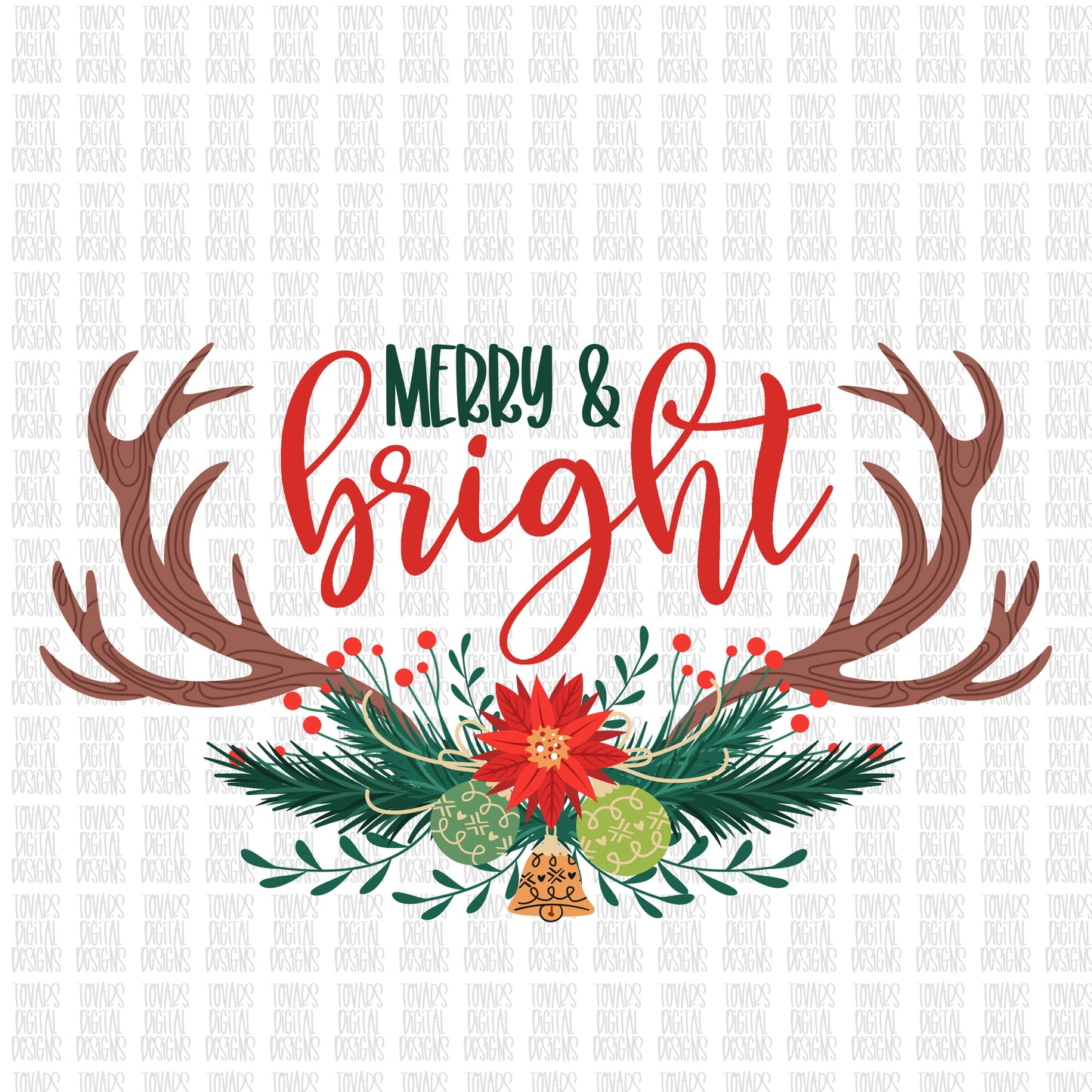 Merry & bright antler png download, christmas sublimation design, christmas antler design, christmas sublimation png, antler design