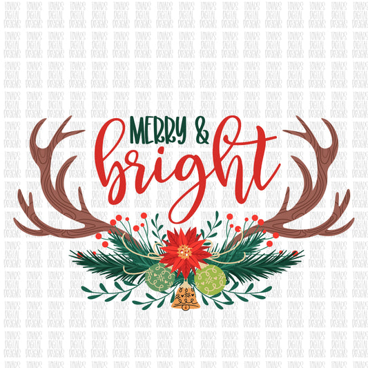 Merry & bright antler png download, christmas sublimation design, christmas antler design, christmas sublimation png, antler design
