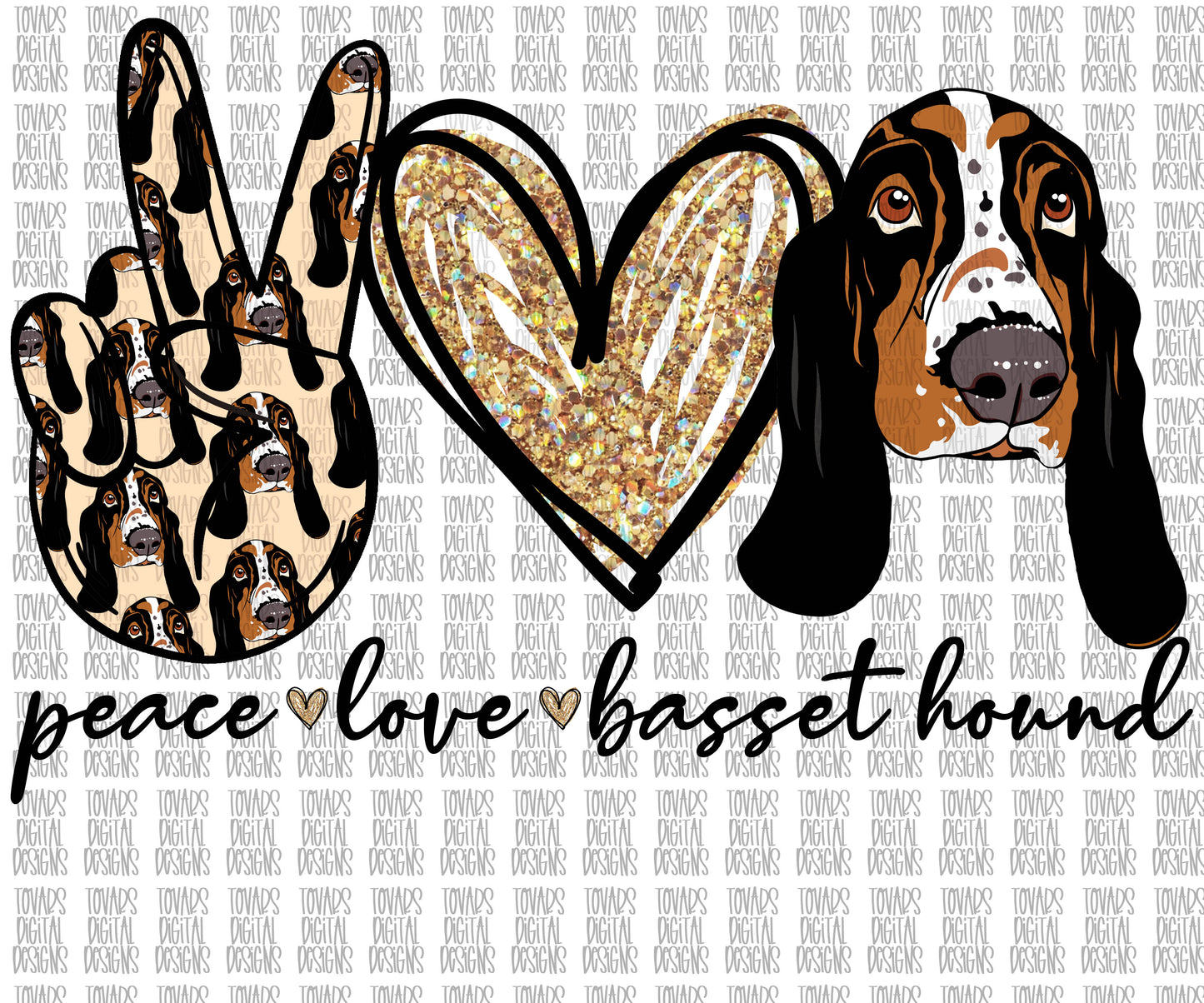 Peace love Basset Hound PNG FILE